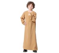 OBEEII Traditional Middle Eastern Clothing for Boys Boy's Muslim Arabic Clothing Kaftan Set Long Sleeves Embroider Thobe Brown 11-12 Years