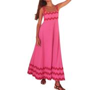 OBEEII Women's 2024 Summer Dress Boho Spaghetti Straps Sleeveless Square Neck Ricrac Trim Flowy A-Line Sundress Beach Vacation Party Midi Dress Pink S