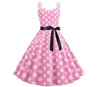 OBEEII Women's Cami Strap 1950s Vintage A Line Rockabilly Dress Polka Dots Floral Print Swing Evening Party Cocktail Dress Pink