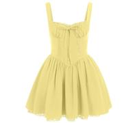 OBEEII Women's Floral Corset Mini Dress Square Neck Spaghetti Strap Summer Boho Sundress Floral Print Lace Up Fitted Dress Yellow XL