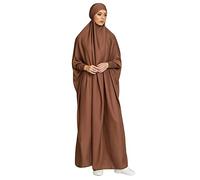 OBEEII Women's Muslim Robes Plain Loose Muslim Dress Turkey Islam Dubai Maxi Kaftan Full Length Hijab Dress Coffee One Size
