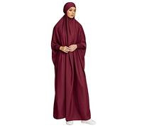 OBEEII Women's Muslim Robes Plain Loose Muslim Dress Turkey Islam Dubai Maxi Kaftan Full Length Hijab Dress Red One Size