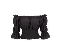 OBEEII Women's Victorian Blouse Ruffle Blouse Renaissance Blouses Short Sleeve Off-Shoulder Top Tops Smocked Waist Medieval Blouse Carnival Halloween Pirate Farmer Costume, black, M