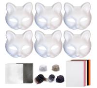 Obelunrp 1Set Therian Mask Kit with Wool Strip Mesh Cloth Half Face Cat Mask Funny Dress up to DIY Paint Therian for Halloween Makeup Role-Playing Cosplay Party, Cat
