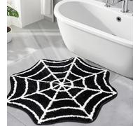 Obelunrp 27" Spider Web Non-Slip Gothic Bath Mat, Cartoon Black White Halloween Bathroom Rug