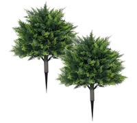 Obelunrp 2Pcs Artificial Plants Outdoor, Green Artificial Outdoor Shrubs with Ground Spike Faux Topiary Cypress Trees for Home Front Porch Garden Decor, Plants Indoor, Shrubs