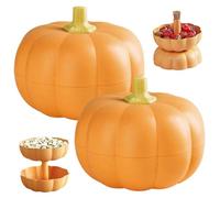 Obelunrp 2PCS Pumpkin Bowl, Moisture Proof Double Layer Pumpkin Shape Candy Bowl with Toothpick Storage for Thanksgiving Party 7.1x7.1x5.9 InchCandy