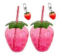 Obelunrp 2Pcs Strawberry Cup 500ml Cute Cartoon Clear Strawberry Tumbler with Straw, Lid and Pendant Hawaiian Decorations Portable Water Bottle Gift for Home Office School, Cup, Mug