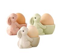 Obelunrp 3Pcs Ceramic Egg Holder 3.4x2.8 Cute Cartoon Bunny Shape Egg Holder Countertop for Party Dinner Table Easter DecorationsEgg Countertop