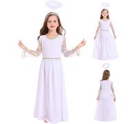 Obelunrp Angel Costume for Girls Round Neck Holy White Angel Costume Includes Dress & Headband Christmas Halloween Costumes for Girls for Party, Cosplay, Stage, M, for, Christmas Decor