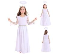 Obelunrp Angel Costume for Girls Round Neck Holy White Angel Costume Includes Dress & Headband Christmas Halloween Costumes for Girls for Party, Cosplay, Stage, L, for, Christmas Decor