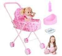 Obelunrp Baby Doll Stroller Set Foldable Doll Stroller with Cute Vocal Baby & Accessories Portable Simulation Toy for Kids Pretend Play, Set, Christmas Decor