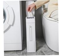 Obelunrp Bathroom Trash Can Set 16.5x8x4.3in 1.2-Gallon Slim Bathroom Bin with Toilet Brush Holder Press-Opening White Rectangular Toilet Trash Can for Kitchen Space Saving, Bin
