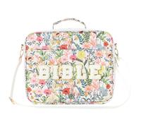 Obelunrp Bible Bag Floral Print Bible Cover with Pen Holder, Top Handle and Strap for Women Church, Xmas Decor