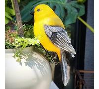 Obelunrp Bird Statues for Outside, 6.7inch Resin Bird Figurine with Hanging Paws, Simulation Birds Flower Pot Hugger for Fence Balcony Patio Yard Decorations (Yellow)
