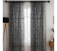 Obelunrp Black Lace Curtains 2 Panel 59 x 79 Lace Curtains Country Vintage Floral Elegant Light Filtering Drapes for Living Room, Dining Room and Bedroom