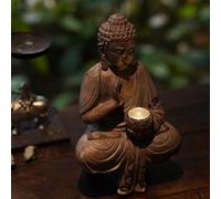 Obelunrp Buddha Garden Statue, 27cm Resin Meditating Buddha Statue with Solar Lotus Lamp, Waterproof Zen Garden Landscape Ornaments for Yard Patio Fengshui Decorations (Style 2)