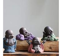 Obelunrp Buddha Ornament, 4pcs Cute Ceramic Smiling Buddha Figurine, Small Laughing Buddha Statue, Monk Desktop Decorations, Buddha Tea Pet for Home Office Teahouse Aquarium