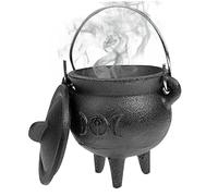 Obelunrp Cast Iron Cauldron with Lid and Handle Halloween 3.94x2.95x2.95inch Cauldron Decorative Candle Incense Burning Witchcraft Pot, Moon, Witches