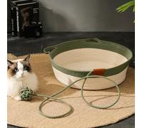 Obelunrp Cat Basket Bed, 16.5inch Handwoven Cotton Rope Cat Bed with Ball Toy, Foldable Cat Scratcher Bed, Cute Cats Foldable Cat Sleeping Nest for Kitten Cats