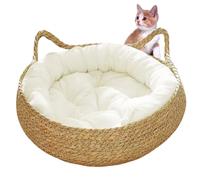 Obelunrp Cat Beds for Indoor Cats 15x5in 2-in-1 Woven Cat Baskets Bed with Soft Cushion Scratch-proof Kitten Bed Cozy Round Wicker Basket, Basket
