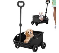Obelunrp Cat Carrier on Wheels, 21.2x4.9inch Foldable with Wheels, Extendable Pull Handle Dog Trolleys on Wheels, Multi-functional Utility Wagon for Pets Under 7kg (Black)