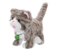 Obelunrp Cat Stuffed Animal Toy, Interactive Walking, Talking & Singing Cat Plush with Colorful Lights, Realistic Electronic Pet Companion for Kids (Light Gray Stripes), Decoración del jardín