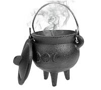 Obelunrp Cauldron Cast Iron, 7.5x10cm Mini Cast Iron Cauldron with Lid & Handle, Halloween Decorative Incense Burning Cauldrons, Witchcraft Cauldrons Pot for Halloween Cosplay Supplies (Style 2)