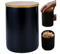 Obelunrp Ceramic Canister with Bamboo Lid 800ml Airtight Black Canister with Non-slip Bottom Modern & Minimalist Kitchen Canisters for Coffee, Cereal, Sugar, Salt, Tea, Ceramic with Lid
