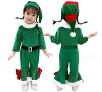 Obelunrp Christmas Outfit for Baby Girls 3PCS/Set Santa Costume with Long Sleeve Flare Pants & Hat Santa Outfit Elf Costume for Girls Height 47.2 inch, Home Décor
