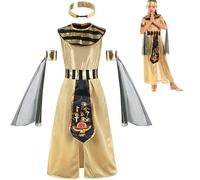 Obelunrp Cleopatra Costume for Girls, Egyptian Costume Kids with Dress, Headband & Armband for Halloween(M, 110-120CM)