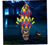 Obelunrp Clown Halloween Decoration, 30inch Hanging Clown Skeleton with Glowing Eyes & Creepy Sound, Scary Realistic Halloween Hanging Props for Yard Haunted House Party Decor (No Battery)