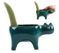 Obelunrp Cute Plant Pot, Bonsai Pot, Ceramic Cat Planter, Mini Cartoon Cat Plant Pot, Cute Animal Planter, Cactus Succulent Pot for Home Office Desk Windowsill Decor Green, Cat Plant Pot