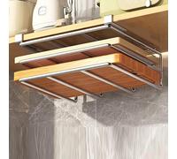 Obelunrp Cutting Board Organizer Under Cabinet, 10.4x11.8x2.4inch Space Saving Metal Cutting Board Holder, Under Shelf Counter Chopping Board Rack, Pot Lid Holder for Cabinet Door (Silver)