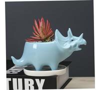 Obelunrp Dinosaur Planter, 6.4inch Ceramic Dinosaur Succulent Pot with Tray, Cute Animal Planter, Small Flower Pot for Home Office Desk Decorations (Blue