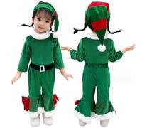 Obelunrp Elf Costume for Girls, 3pcs/set Christmas Girls Elf Outfit with Hat, Elves Costume Kids, Fancy Dress Accessories(130cm)
