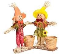 Obelunrp Fall Harvest Scarecrow Decor Standing Halloween Scarecrows with Basket for Garden Thanksgiving Decoration, Outdoor Scarecrow
