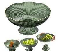 Obelunrp Fruit Bowl for Kitchen Counter, 10x10x5 Pedestal Fruit Basket with Draining Holes, Lightweight Decorative Bowl for Kitchen Table Centerpiece Home Decor, Green, Basket