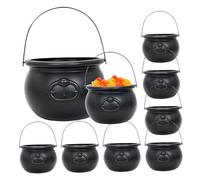 Obelunrp Halloween Cauldron, 9pcs 7.7in/2.7in Plastic Cauldron Candy Bowl, Halloween Candy Cauldron Pot, Black Cauldron Kettle for Trick or Treat Halloween Decorations