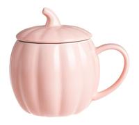 Obelunrp Halloween Pumpkin Mugs, 400ml Ceramic Pumpkin Coffee Mug with Lids, Cute Coffee Cup for Adults Kids (Pink)