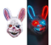 Obelunrp Halloween Scary Mask LED Light Up Plush Bloody Rabbit Bunny Mask Scary Spooky Glowing Evil Animal Head Mask for Cosplay Costume Props (Style 2), Rabbit Mask, Halloween Mask