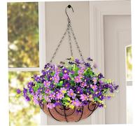 Obelunrp Hanging Flower Baskets for Outdoors, 20cm/7.9inch Artificial Hanging Baskets with Flowers, UV Resistant Fake Flower Hanging Basket for Outdoors Patio Garden Decoration (Style 1)
