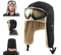 Obelunrp Hat with Goggles Adult, Vintage Hat with Warm Ear Flaps, Adjustable Trapper Cap for Men Women