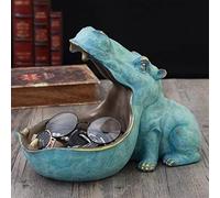 Obelunrp Hippo Key Bowl, 11.8inch Resin Big Mouth Hippo Candy Dish Statues, Hippopotamus Sculpture Table Art, Key Dish Organizer for Coin Jewelry Sundries (Blue)