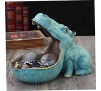 Obelunrp Hippo Key Bowl, 30cm/11.8inch Resin Halloween Hippopotamus Candy Dish, Big Mouth Hippo Statues Decor, Table Art Sculpture Organizer Gift for Christmas Housewarming (Blue)