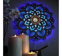 Obelunrp Mandala Night Light, 11.8inch Wooden Engraved Mandala Flower Lamp, 10W USB Charging Wall Mounted Lamps for Home Yoga Room Decoration