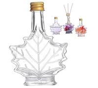 Obelunrp Maple Syrup Bottles, 250ml Reusable Leaf Shaped Glass Syrup Bottle with Lids, Food Grade Portable Canning Jars for Storing Liquids, Oils, Perfumes, Glass Bottle, Maple Bottles