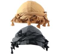 Obelunrp Men's Turban, 2PCS Modal Brimless Dome Twist Wraps, Vintage Hip-Hop Durag Turban for Men, Dark Grey, Khaki