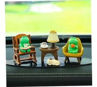 Obelunrp Miniature Frog Figurines, 1 Set Mini Resin Frog Couple with Chairs, Cat, Desk & Mat, Tiny Frog Sculpture Ornament for Desktop Garden Car Decorations