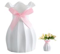 Obelunrp Minimalist Modern White Plastic Vase with Bow Decoration, Shatterproof, Scratch-Resistant, Perfect for Foyer, Living Room, Bedroom